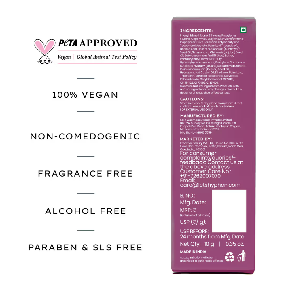 Hyphen Tinted Lip Balm ,Brightens Dark & Dry Lips - 1% Vitamin E, Peptide & Squalane - Orchid, Mauve