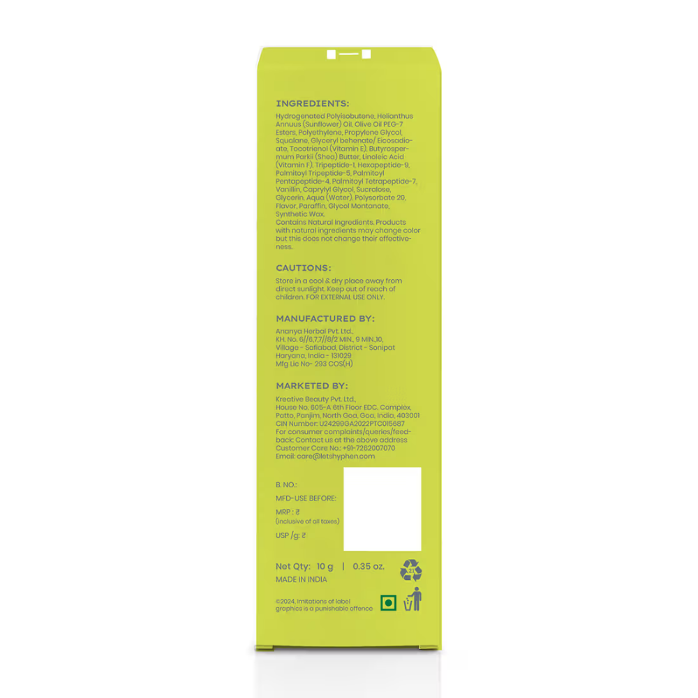 Hyphen Vitamin Infused Peptide Lip Balm - Vanilla For Dry & Chapped Lips, Hydrates & Moisturizes