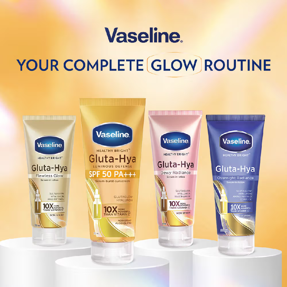 Vaseline Gluta Hya Antioxidant SPF 50 PA+++ Sunscreen + Gluta-Hya Dewy Radiance Lotion Bright Combo