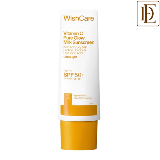 WishCare Vitamin C Pure Glow Brightening Face Sunscreen for Dry Skin with SPF50 PA++++In-Vivo Tested