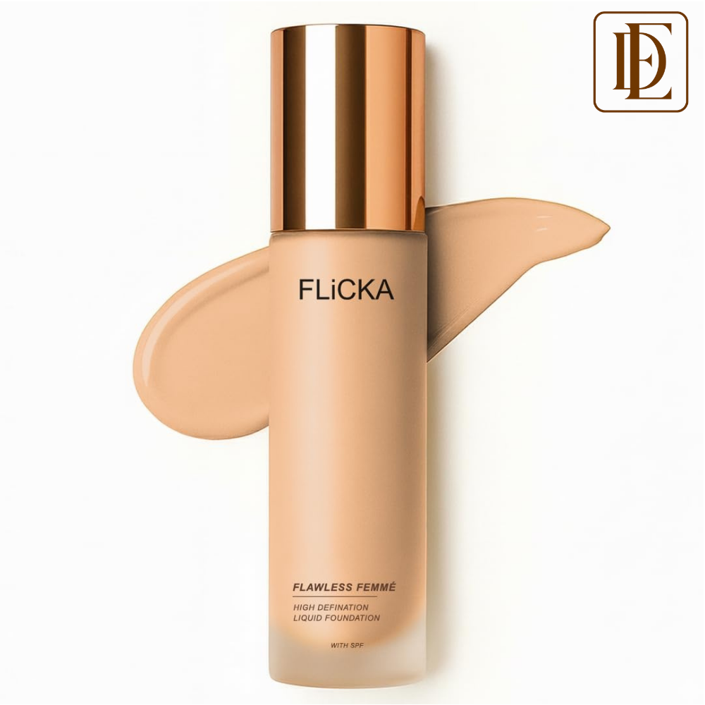 FLiCKA Flawless Femme HD Liquid Foundation Dewy Finish Long Lasting Medium High Coverage