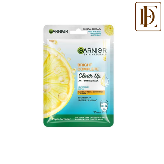 Garnier Bright Complete Anti Pimple Sheet Mask With Salicylic Acid, Niacinamide & Vitamin C Serum