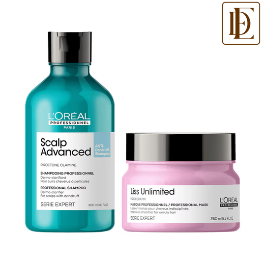 L'Oreal Professionnel Scalp Advanced Anti-Dandruff Dermo-Clarifier Shampoo+ Liss Unlimited Hair Mask