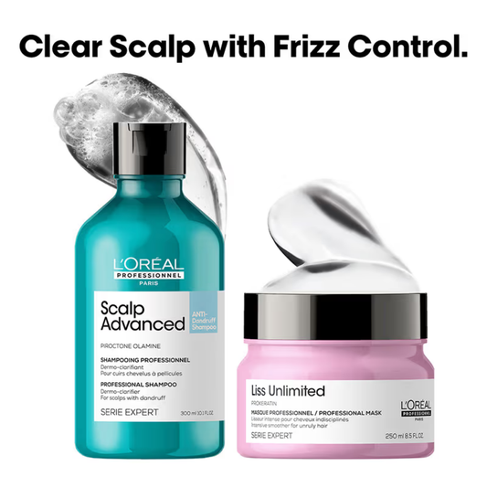 L'Oreal Professionnel Scalp Advanced Anti-Dandruff Dermo-Clarifier Shampoo+ Liss Unlimited Hair Mask