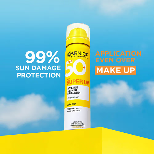 Garnier Super UV Invisible Air Mist Spray Sunscreen SPF50 PA++++ For UVA/B, Over Makeup Spray, No White Cast