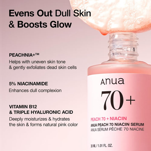 Anua Peach 70 Niacin Serum with 5% Niacinamide for Glass Skin, Brightens Skin & Minimizes Pores