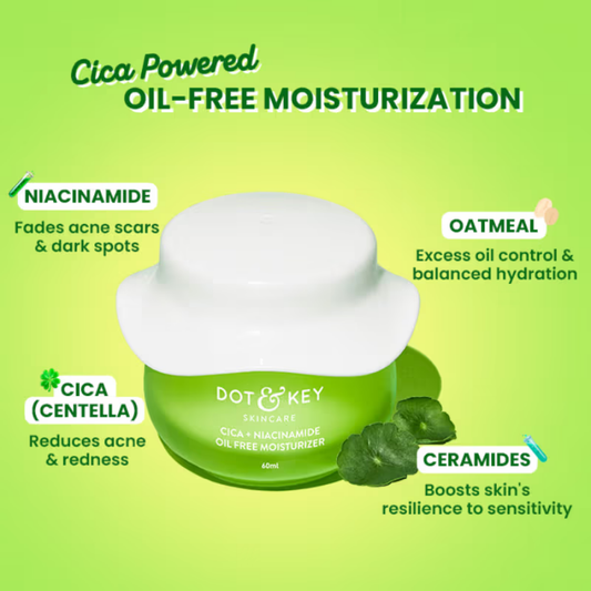 Dot & Key Cica Calming Oil-Free Moisturizer, With Niacinamide, For Oily, Acne-Prone Skin