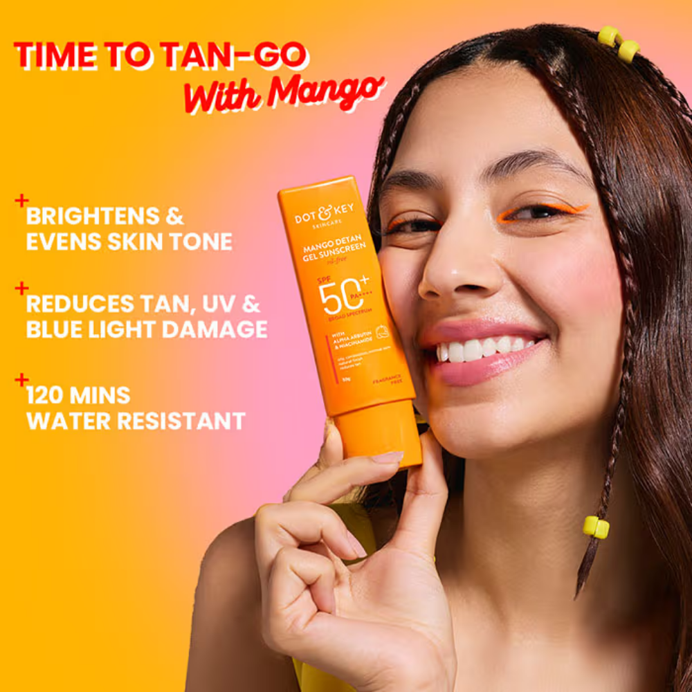 Dot & Key Mango Detan Gel Sunscreen In-Vivo Tested SPF 50+ PA++++, Oil-Free Formula
