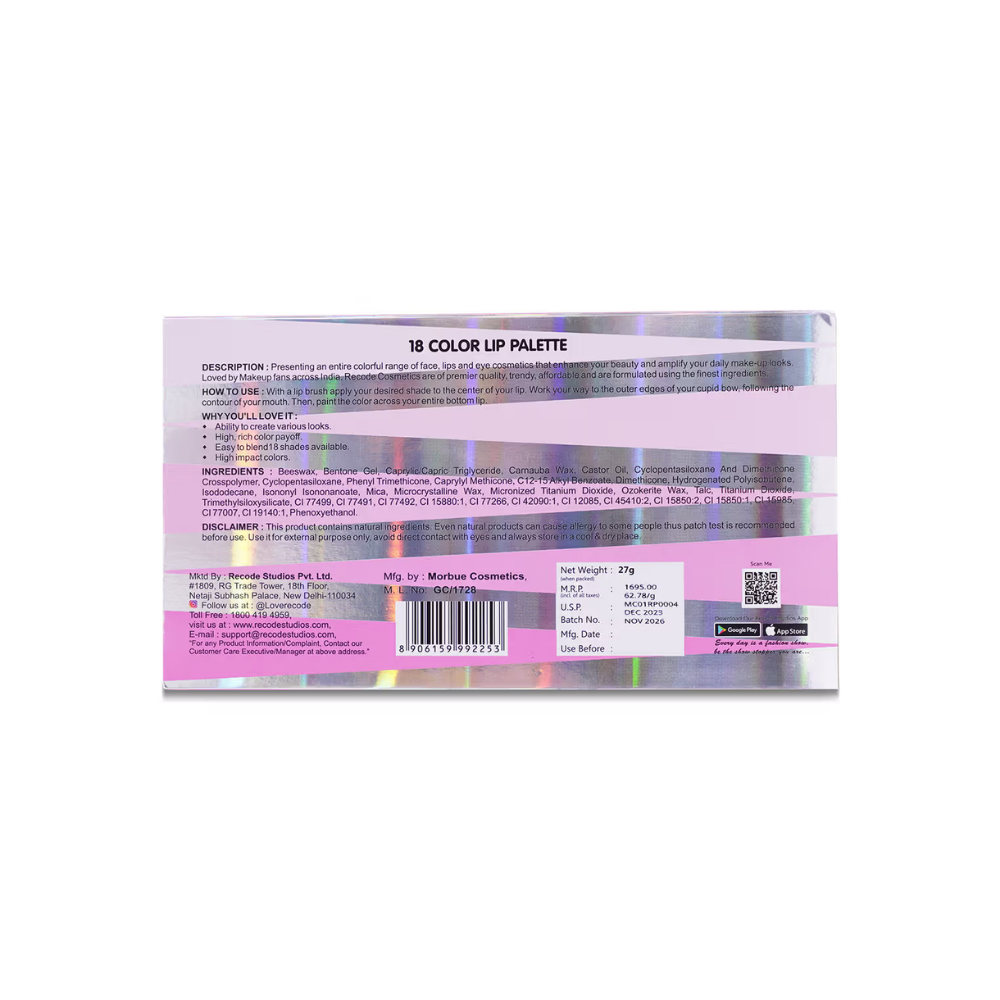 Recode Lip Palette 18 Shades - Multi-Color