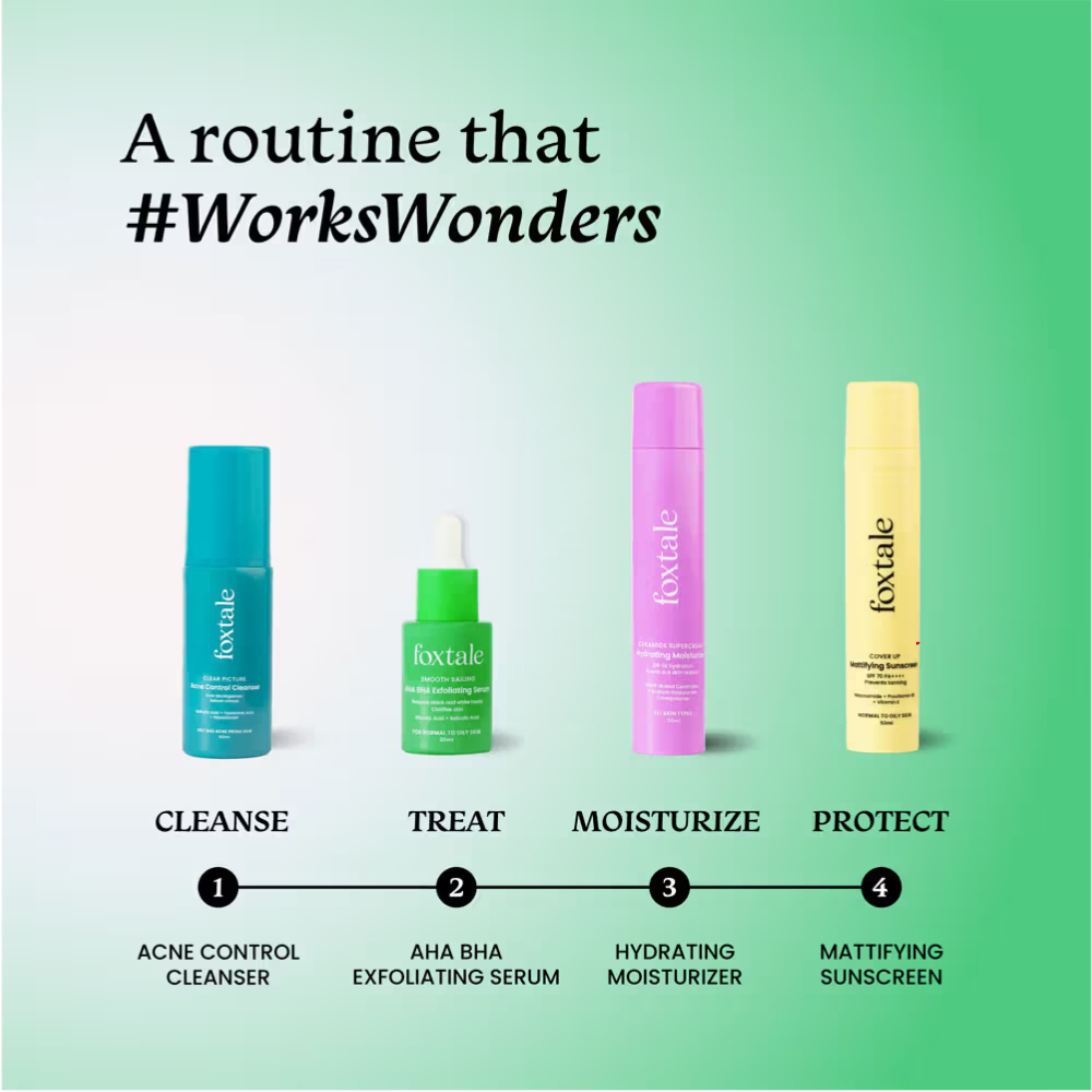Foxtale AHA BHA Exfoliating Serum Glycolic Acid + Salicylic Acid Niacinamide for Acne & Blackheads Normal To Oily Skin