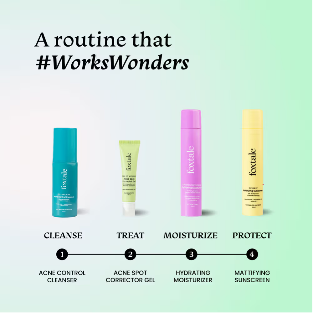Foxtale Acne Spot Corrector Gel with Azelaic Acid + AHA + BHA for Treating Active Acne in 12 hrs