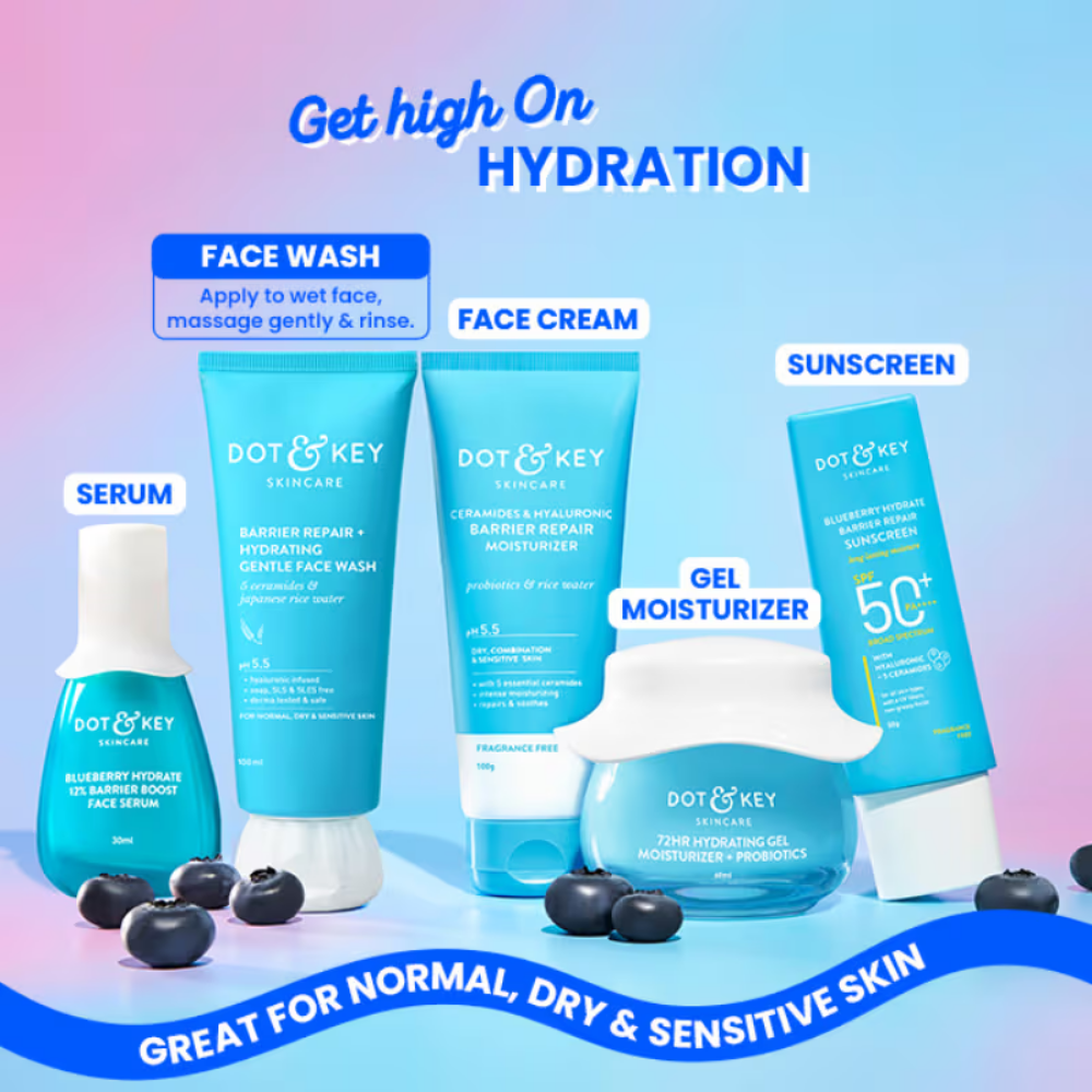 Dot & Key Barrier Repair+ Hydrating Gentle Face Wash, 5 Ceramides & Japanese Rice Water, pH 5.5
