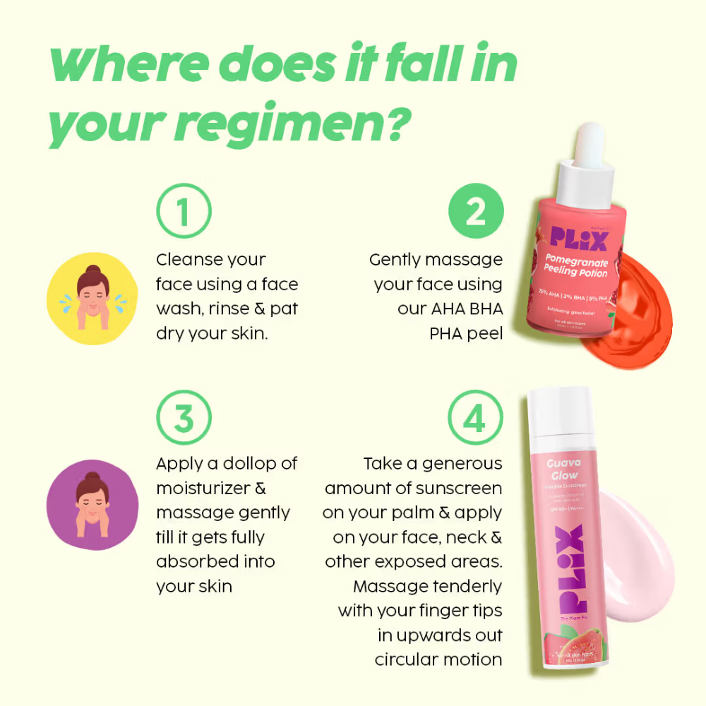 PLIX Pomegranate Peeling Solution For Glowing & Even Toned Skin with 25% AHA + 2% BHA + 5% PHA