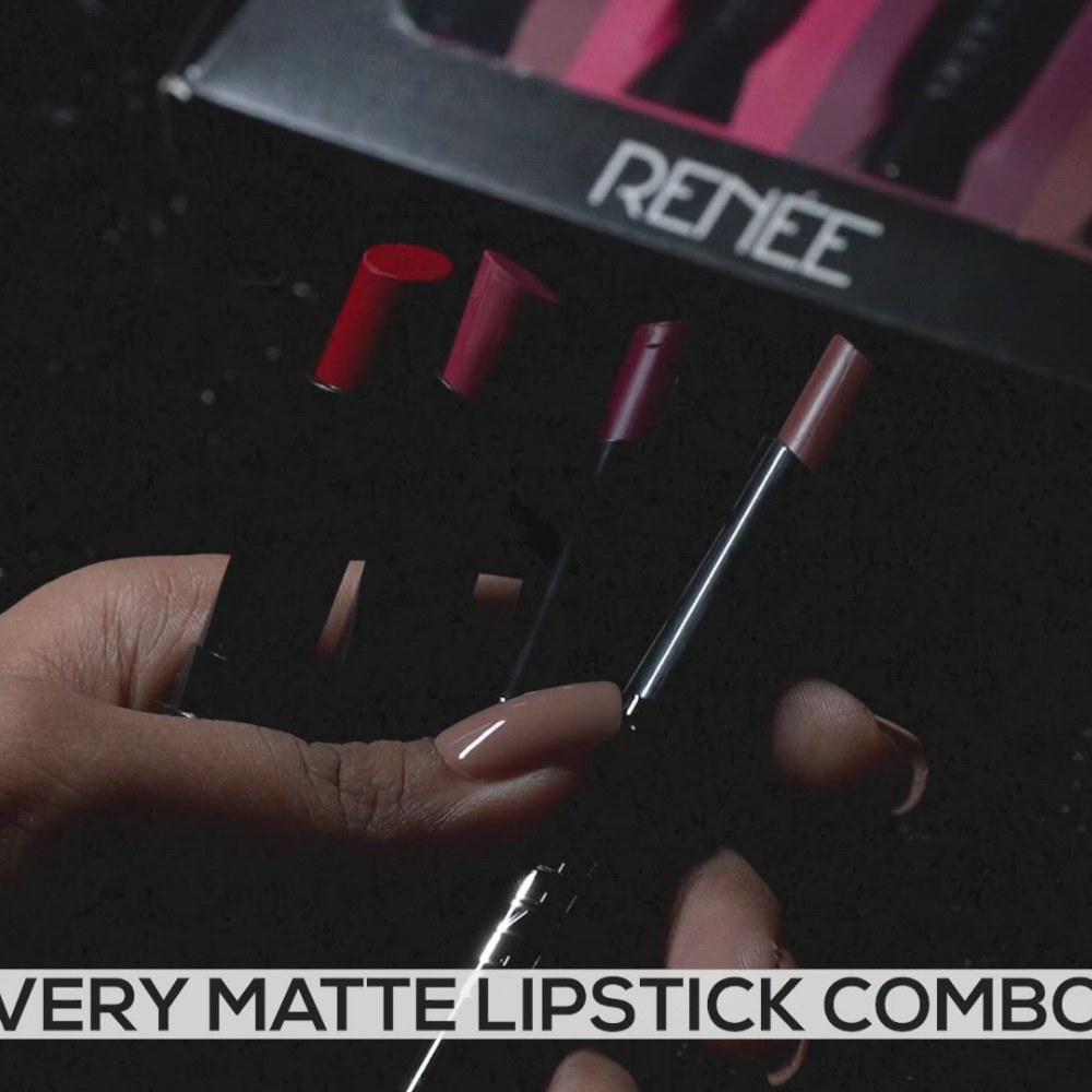 RENEE Very Matte Lipstick Combo- Essentials, Pack Of 4, Full Coverage, Long Lasting, Weightless