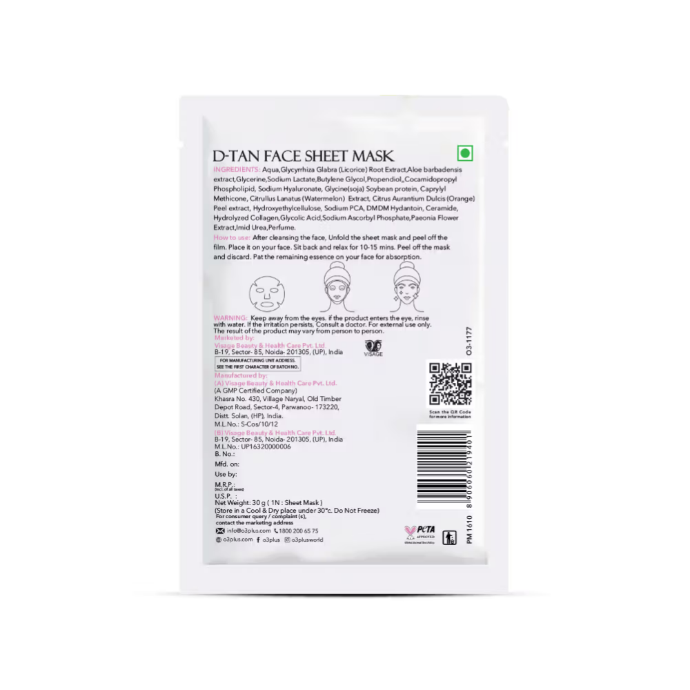 O3+ Facialist Dtan Face Sheet Mask With Niacinamide