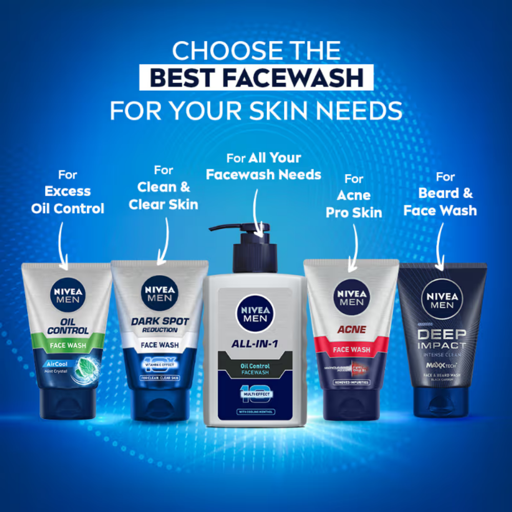 NIVEA MEN All-IN-1 Oil Control Face Wash with 10x Multi Effect With Clooing MENthol