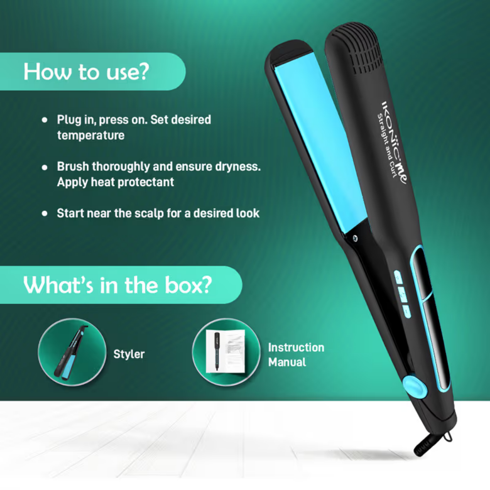 Ikonic Me 2 In 1 Straight And Curl Wide - Black & Teal