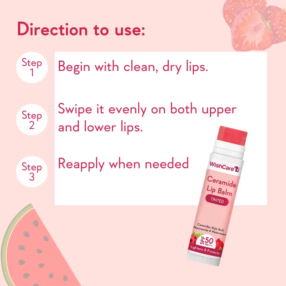 Wishcare Tinted Ceramide Lip Balm with SPF50 PA+++ - Kojic Acid & Niacinamide - For Lip Lightening
