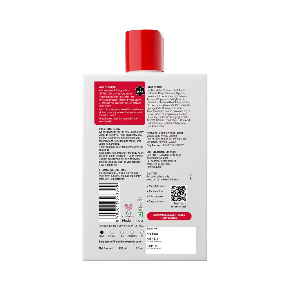 Chemist At Play 1% Salicylic Acid Acne Body Wash Shower Gel for Acne Control For Women & Men
