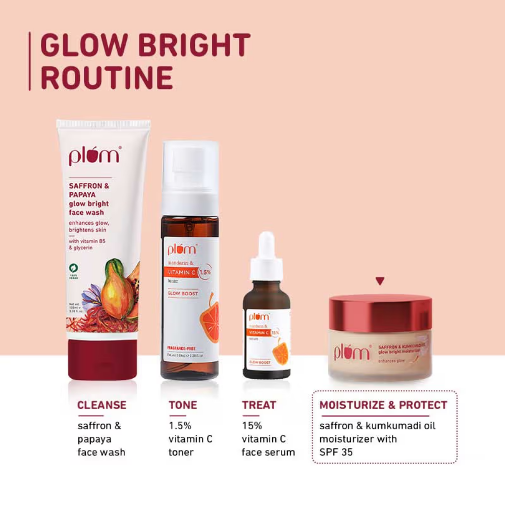 Plum Saffron & Kumkumadi Oil Glow Bright Moisturizer For Dull Skin With SPF 35 UVA & UVB Protection