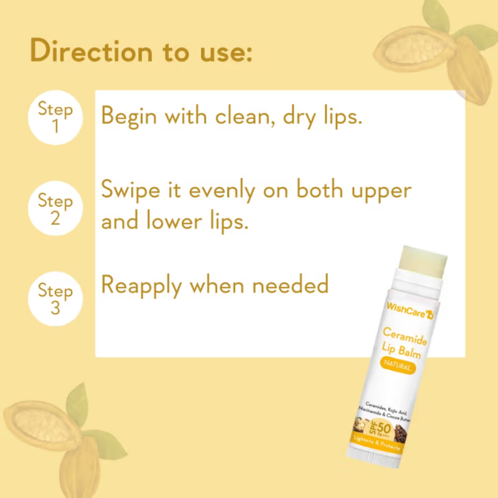 Wishcare Ceramide Lip Balm With SPF 50 PA+++ Kojic Acid & Niacinamide For Lip Lightening Natural