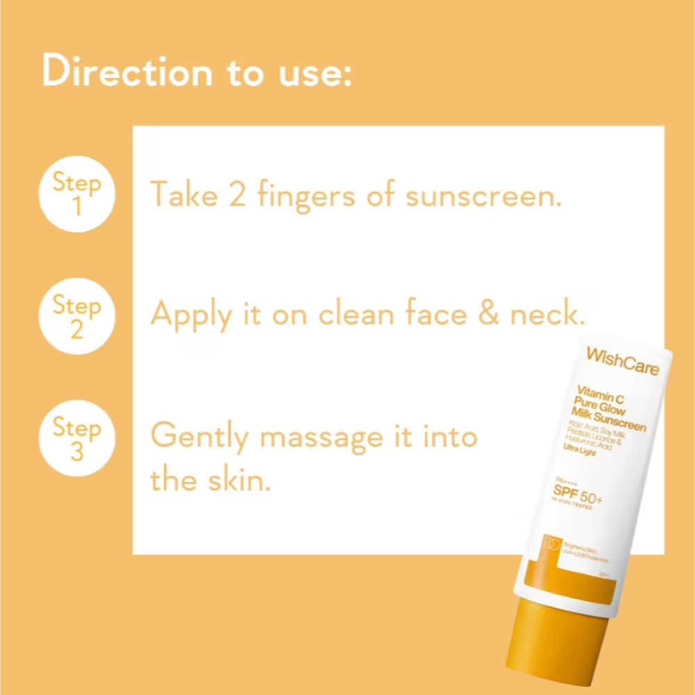 WishCare Vitamin C Pure Glow Brightening Face Sunscreen for Dry Skin with SPF50 PA++++In-Vivo Tested