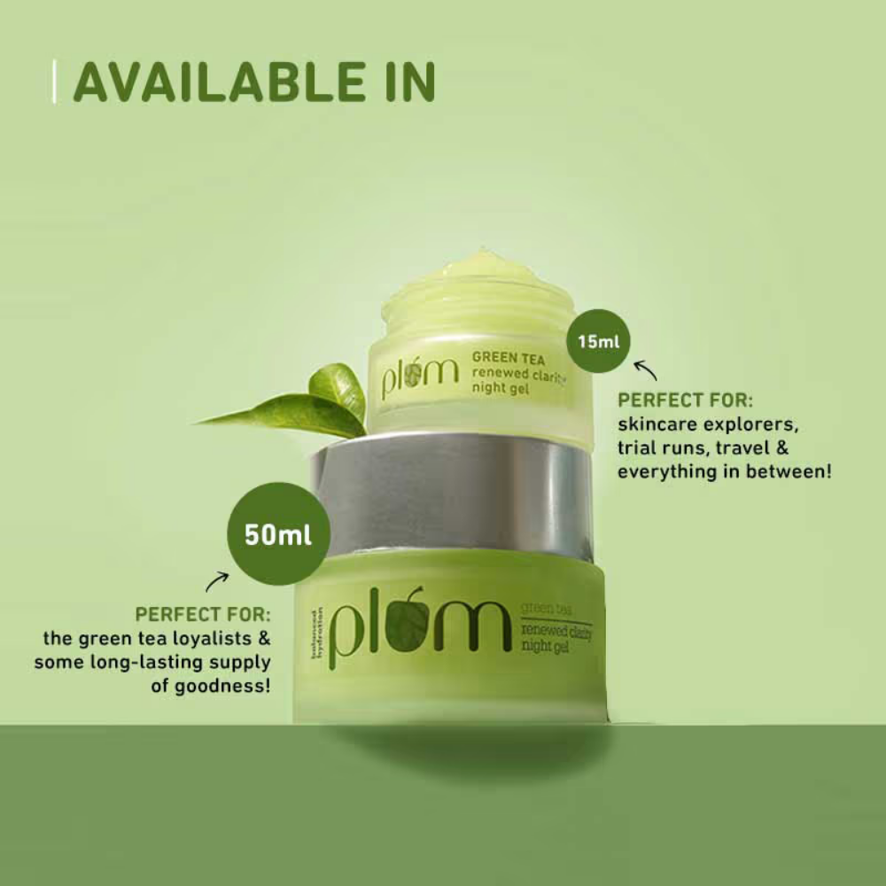 Plum Green Tea Night Gel Cream With Glycolic Acid, Fights Acne For Clear,Oil-Free,YouthfulSkin