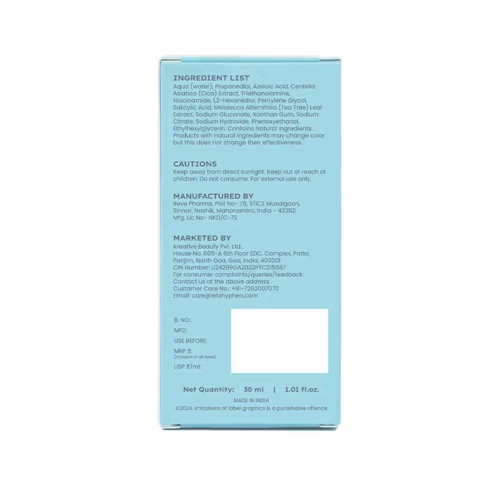 Hyphen Anti Acne 10% Azelaic Acid 2% Salicylic Acid Face Serum, Tea Tree Extract, Fades Acne Marks