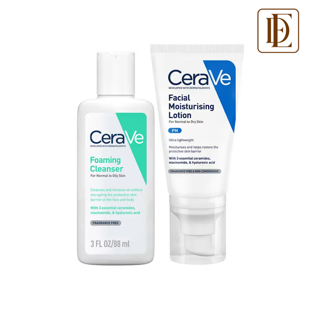 CeraVe Facewash & PM Moisturizer Combo with Ceramides - Evening Routine for Oily Skin