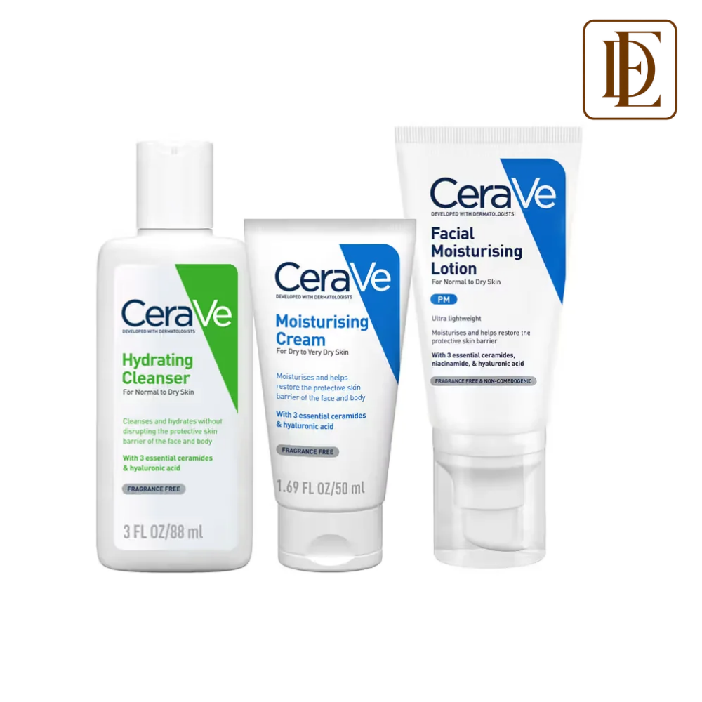 Cerave PM Skincare Combo of Facewash, Moisturizer, PM cream- Night Routine for Normal to Dry Skin