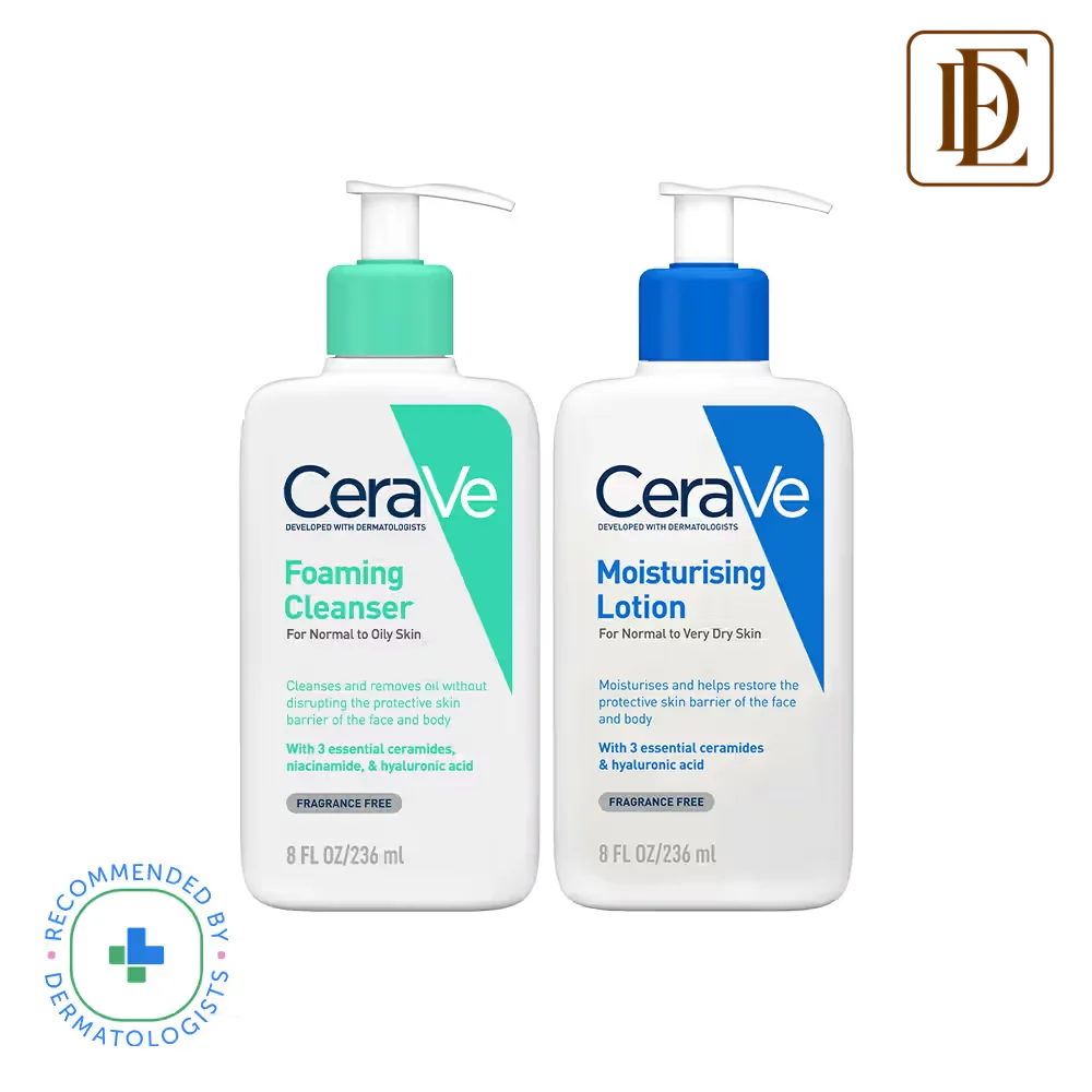 CeraVe Facewash & Moisturizing Lotion Combo with Ceramides- Skincare Routine for Normal to Oily Skin