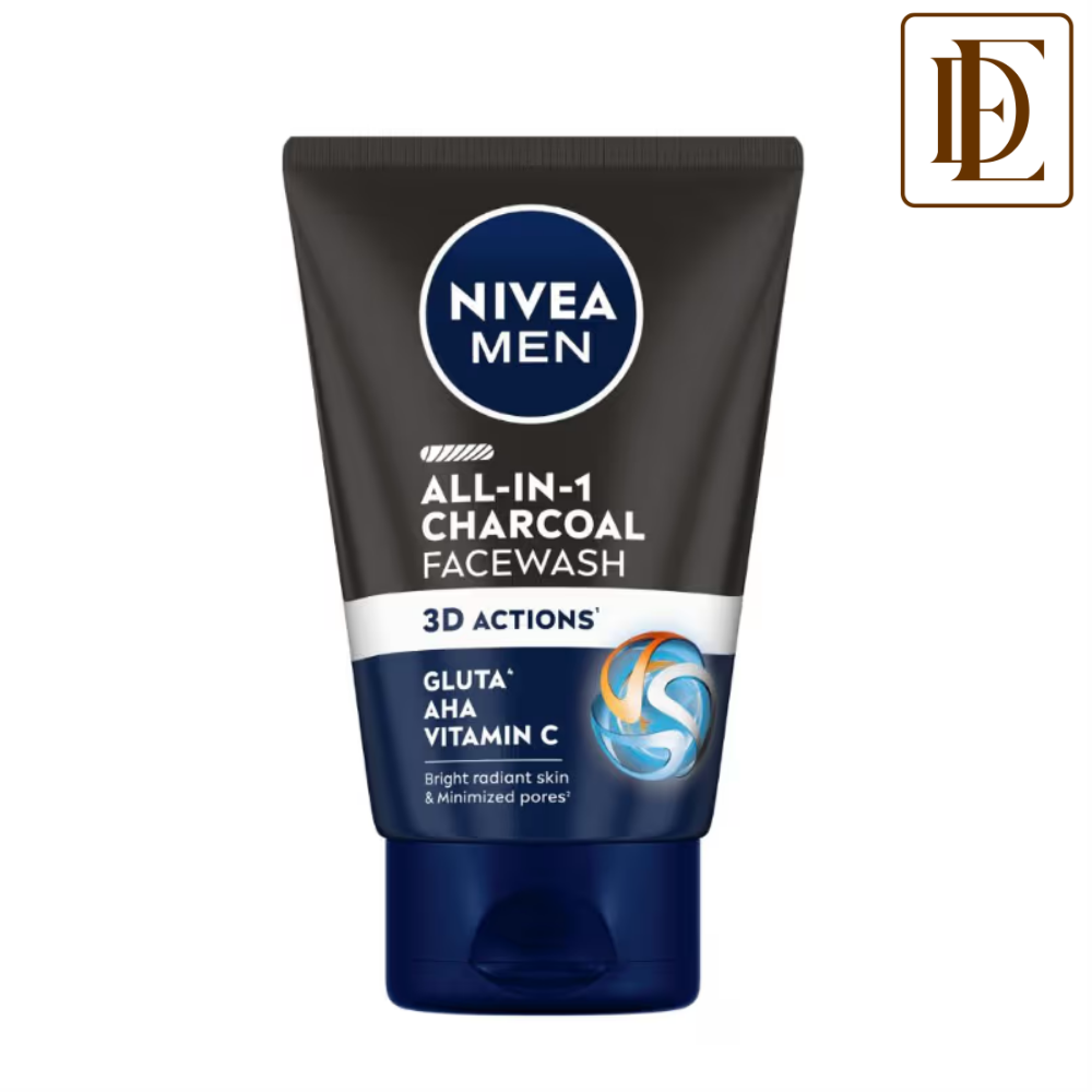 NIVEA MEN Face Wash, All in 1 Charcoal, to Detoxify & Refresh Skin with 10x Vitamin C Effect