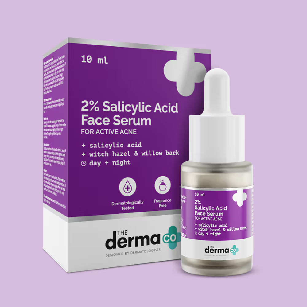 The Derma Co 2% Salicylic Acid Serum With Witch Hazel & Willow Bark For Active Acne Day+Night