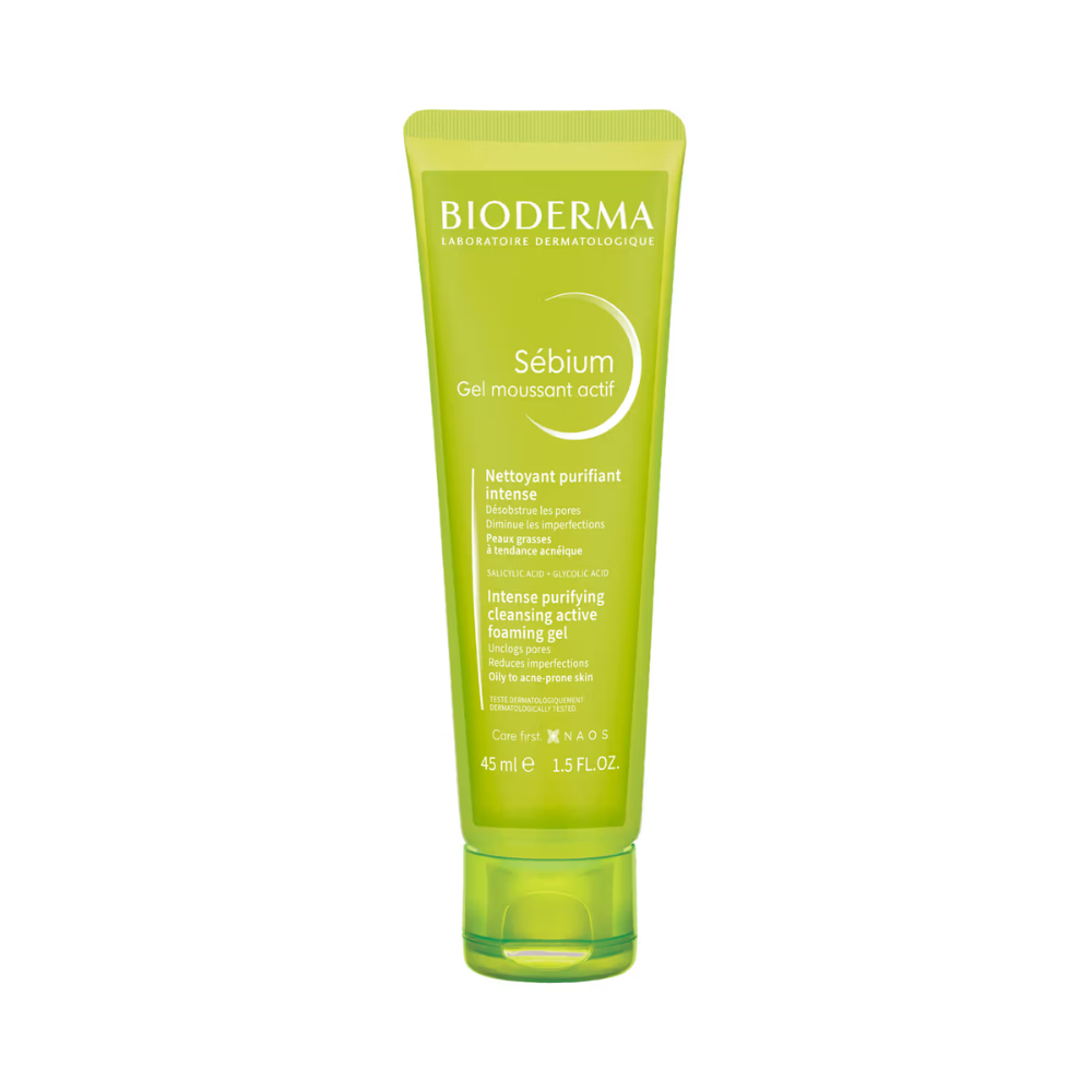 Bioderma Sebium Gel Moussant Actif Cleanser with Salicylic & Glycolic Acid for Acne Prone, Oily Skin