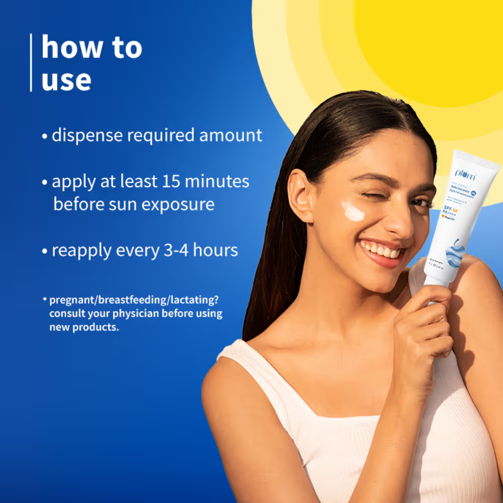 Plum 2% Niacinamide & Rice Water SPF 50 PA+++ Sunscreen - Fades Tan, For Oily To Dry Skin Type