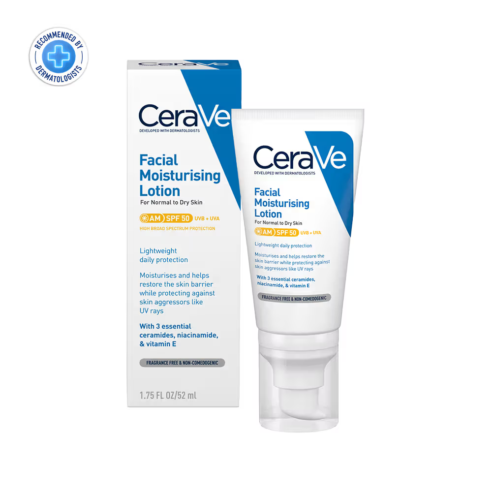 CeraVe AM Facial Moisturizier With Sunscreen SPF 50 UVB + UVA, Dermatologist Recommended Day Cream