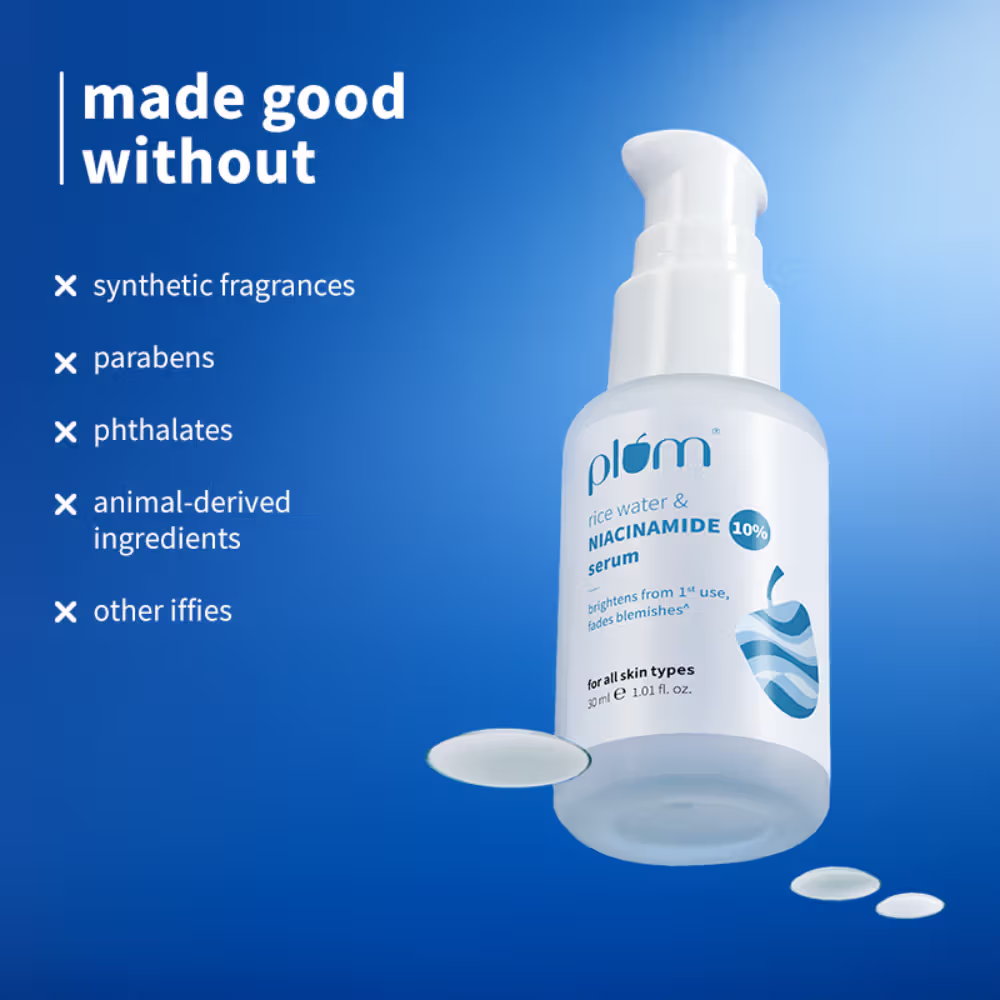 Plum 10% Niacinamide Brightening Face Serum with Rice Water, Fades Acne Marks, for Oily to Dry Skin