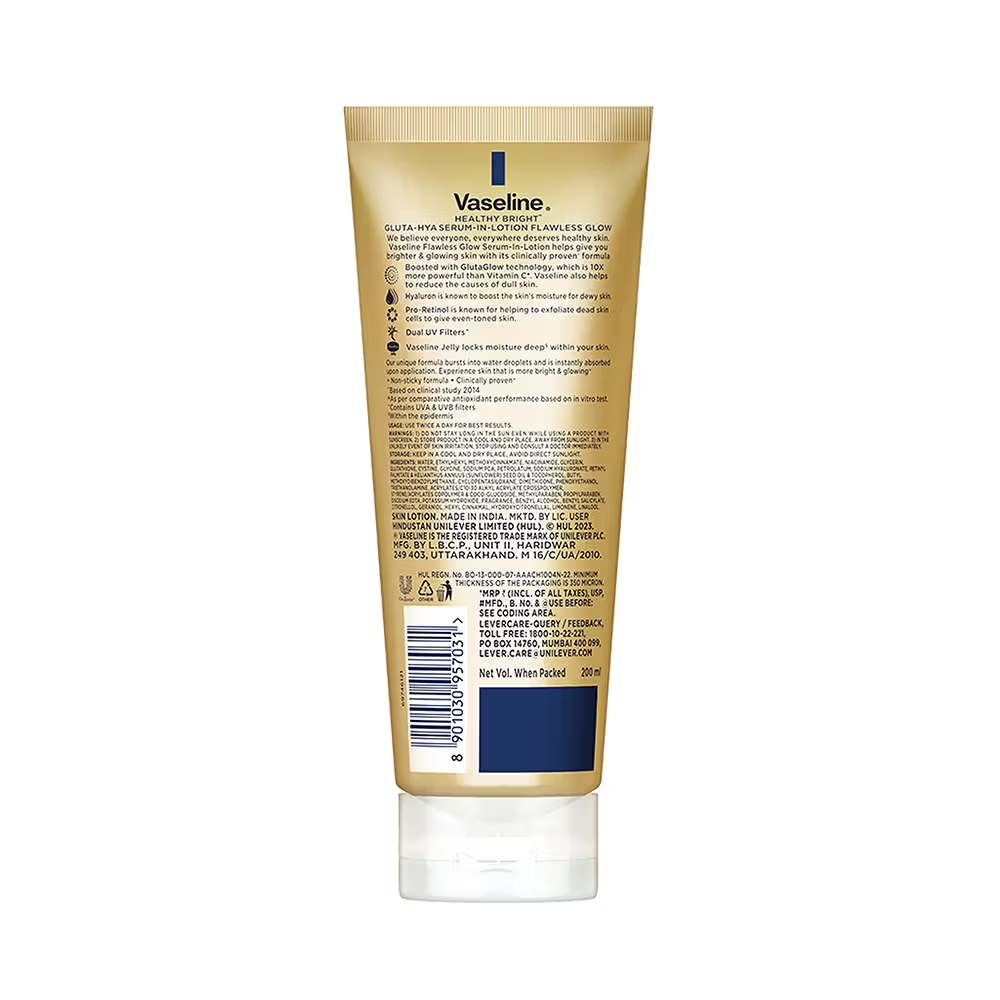 Vaseline Gluta-Hya Flawless Glow Lotion Bright, Even Tone Skin Glutathione Infused Moisturizer