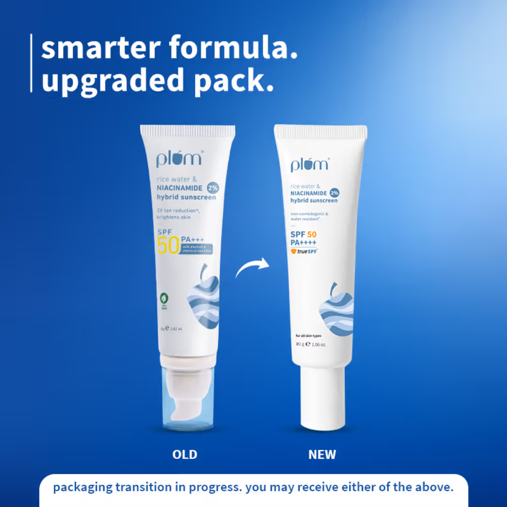 Plum 2% Niacinamide & Rice Water SPF 50 PA+++ Sunscreen - Fades Tan, For Oily To Dry Skin Type