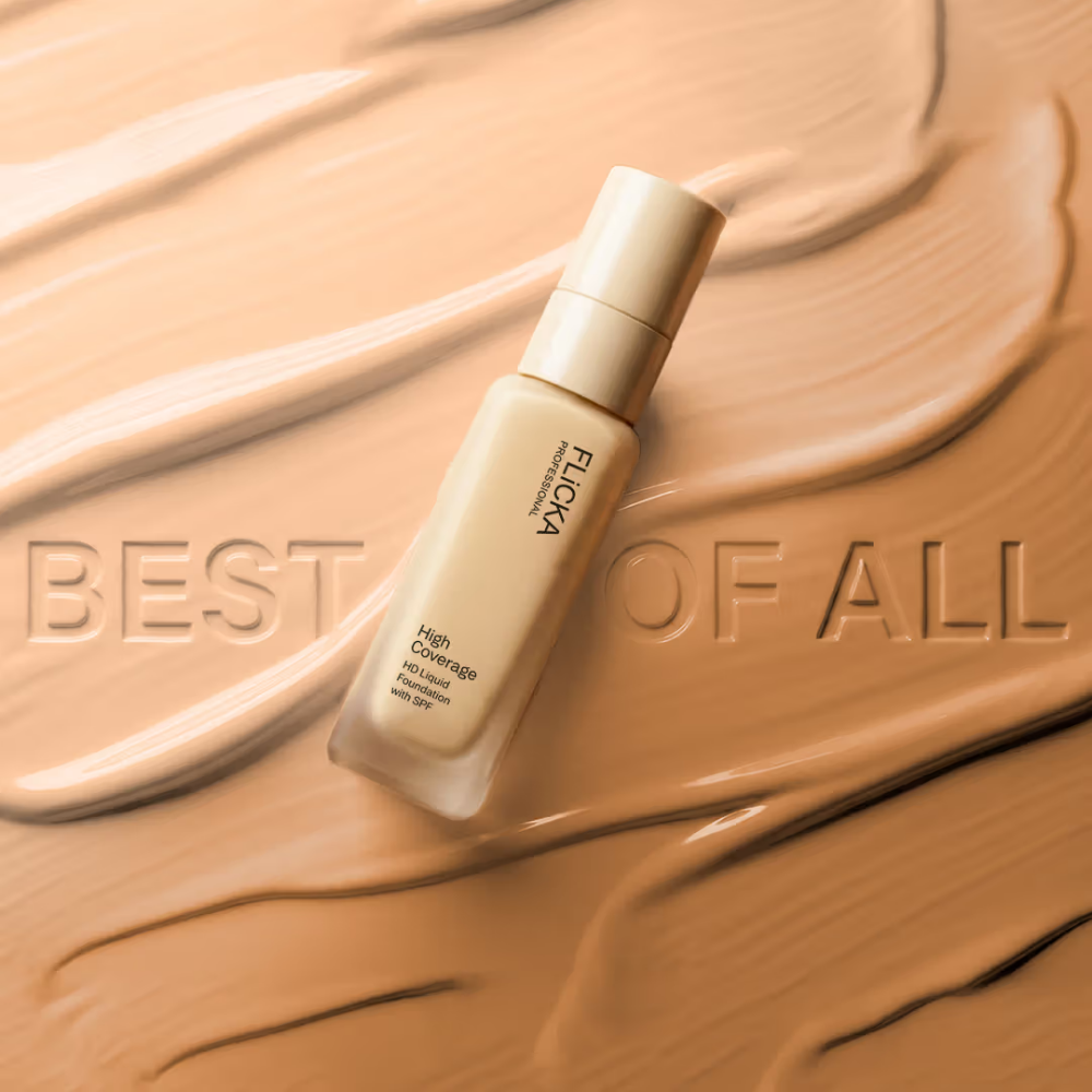 FLiCKA Pro HD Liquid Foundation High Coverage Dewy Finish SPF 16Hr Long Wear