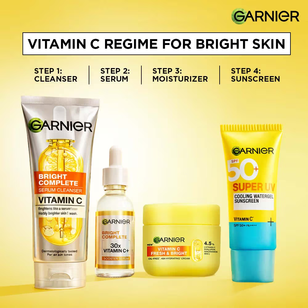 Garnier Vitamin C+ Serum Face Wash Brightening & Tan Removal Gentle Cleanser For All Skin Types