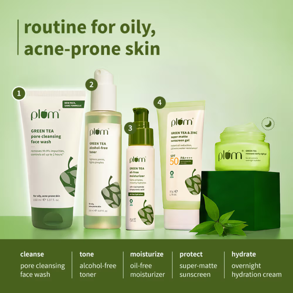 Plum Green Tea Pore Cleansing Gel Face Wash With Glycolic Acid - Fights Acne & Oil For Clear Skin