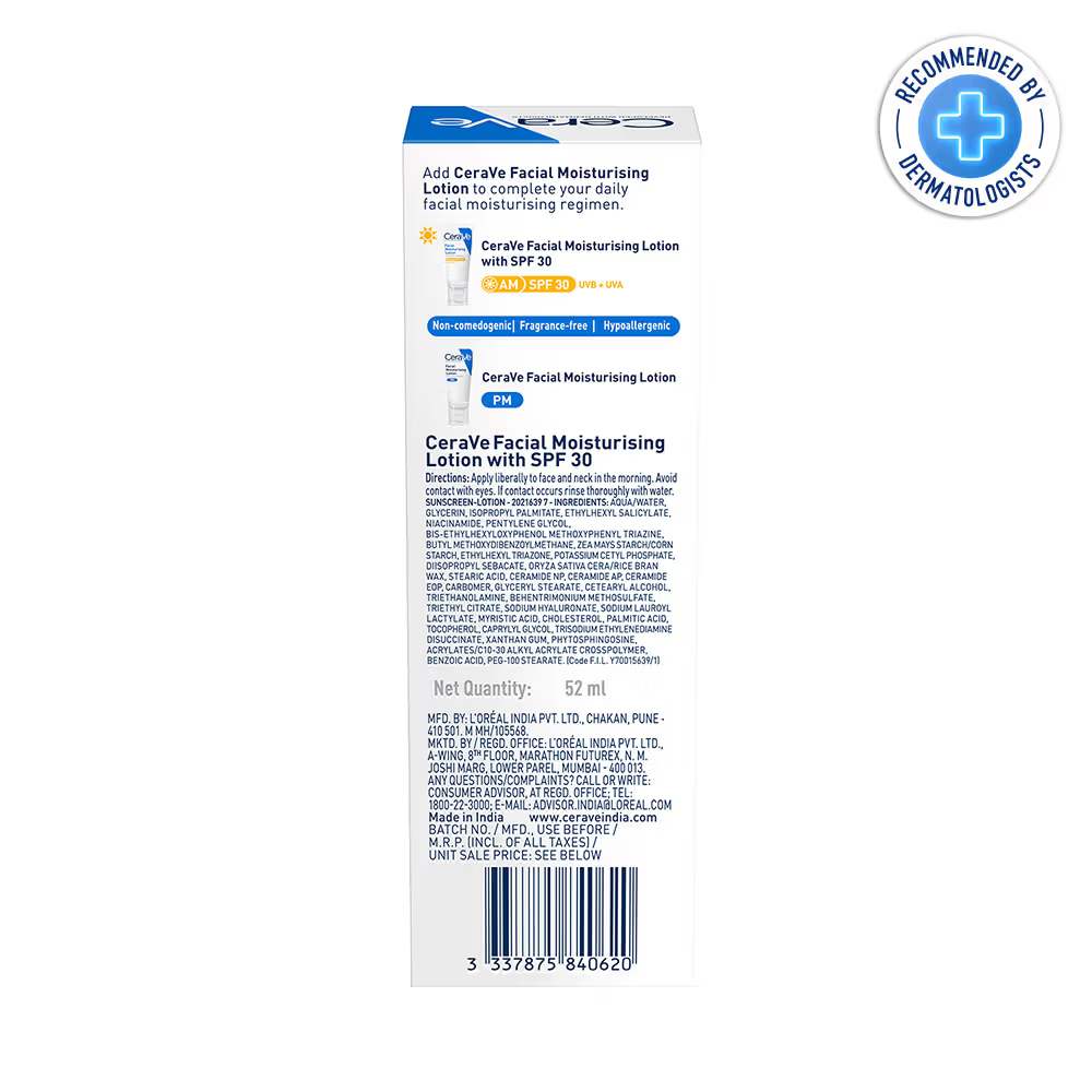 CeraVe AM Facial Moisturizer With Sunscreen SPF 30 UVB + UVA, Dermatologist Recommended Day Cream