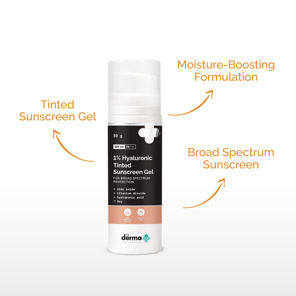 The Derma Co 1% Hyaluronic Tinted Sunscreen Gel For Broad Spectrum Protection SPF 60 PA++++