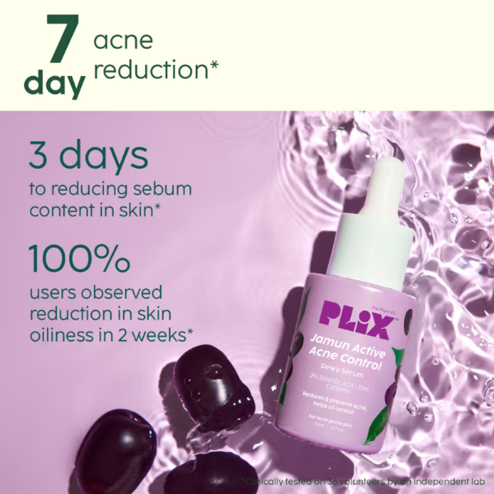 PLIX 2% Salicylic Acid Jamun Active Acne Control Dewy Serum for Active Acne & Dark Spot Reduction