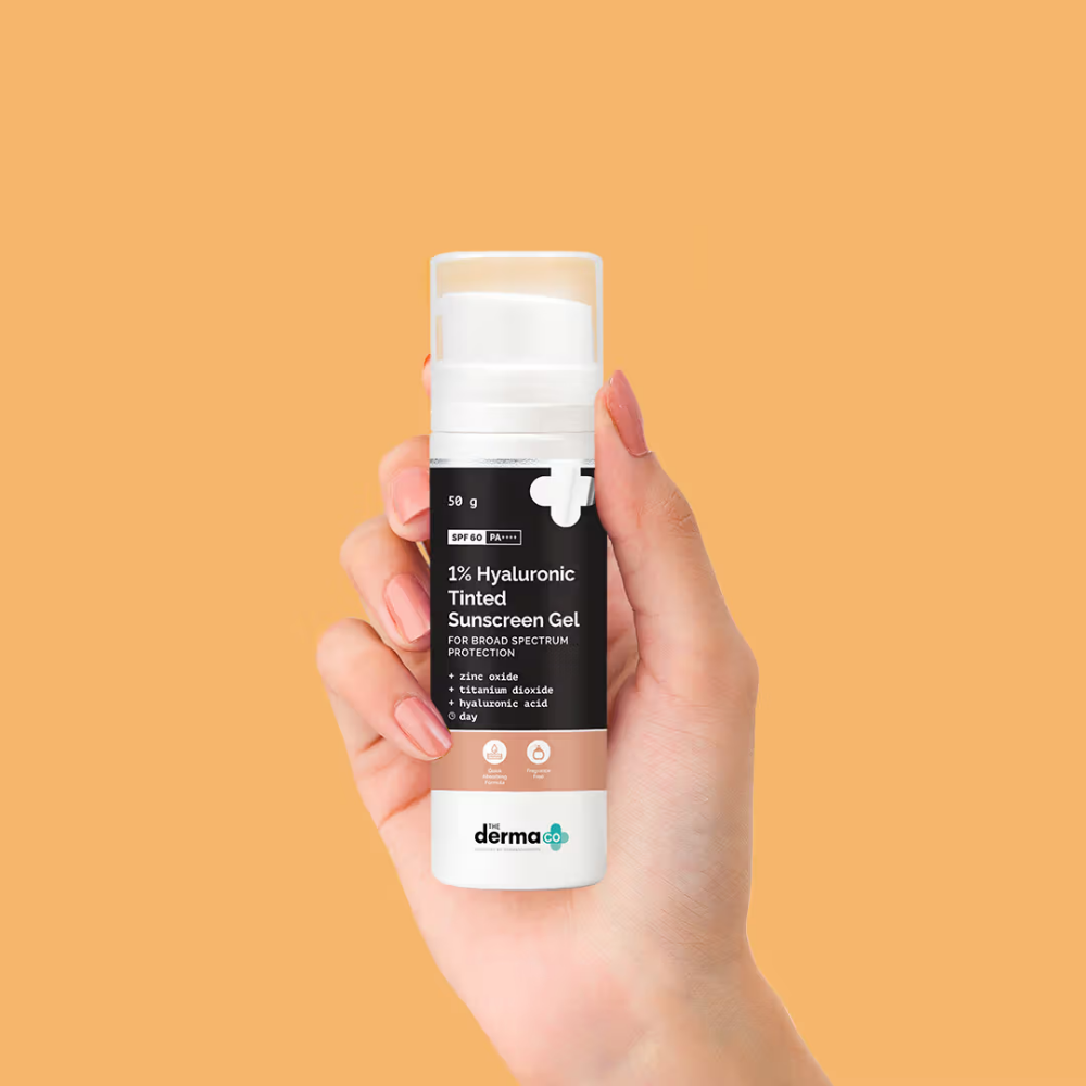 The Derma Co 1% Hyaluronic Tinted Sunscreen Gel For Broad Spectrum Protection SPF 60 PA++++