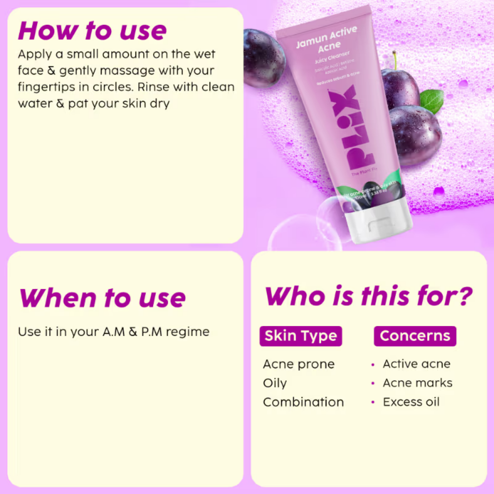 Plix Jamun Active Acne Regime With Cleanser & Toner To Unclog Pores & Reduce Acne
