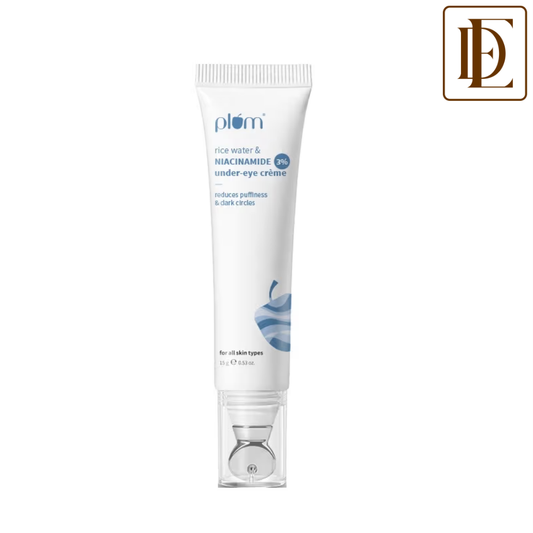 Plum Rice Water & Niacinamide 3% Under-Eye Crème, with Peptides Ceramides & Caffeine
