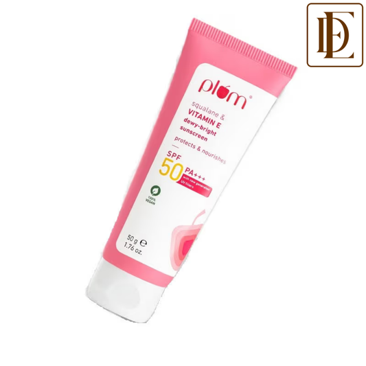 Plum Squalane & Vitamin E Dewy-Bright SPF 50 PA+++ Sunscreen For Normal To Dry Skin Type, New UV Filters