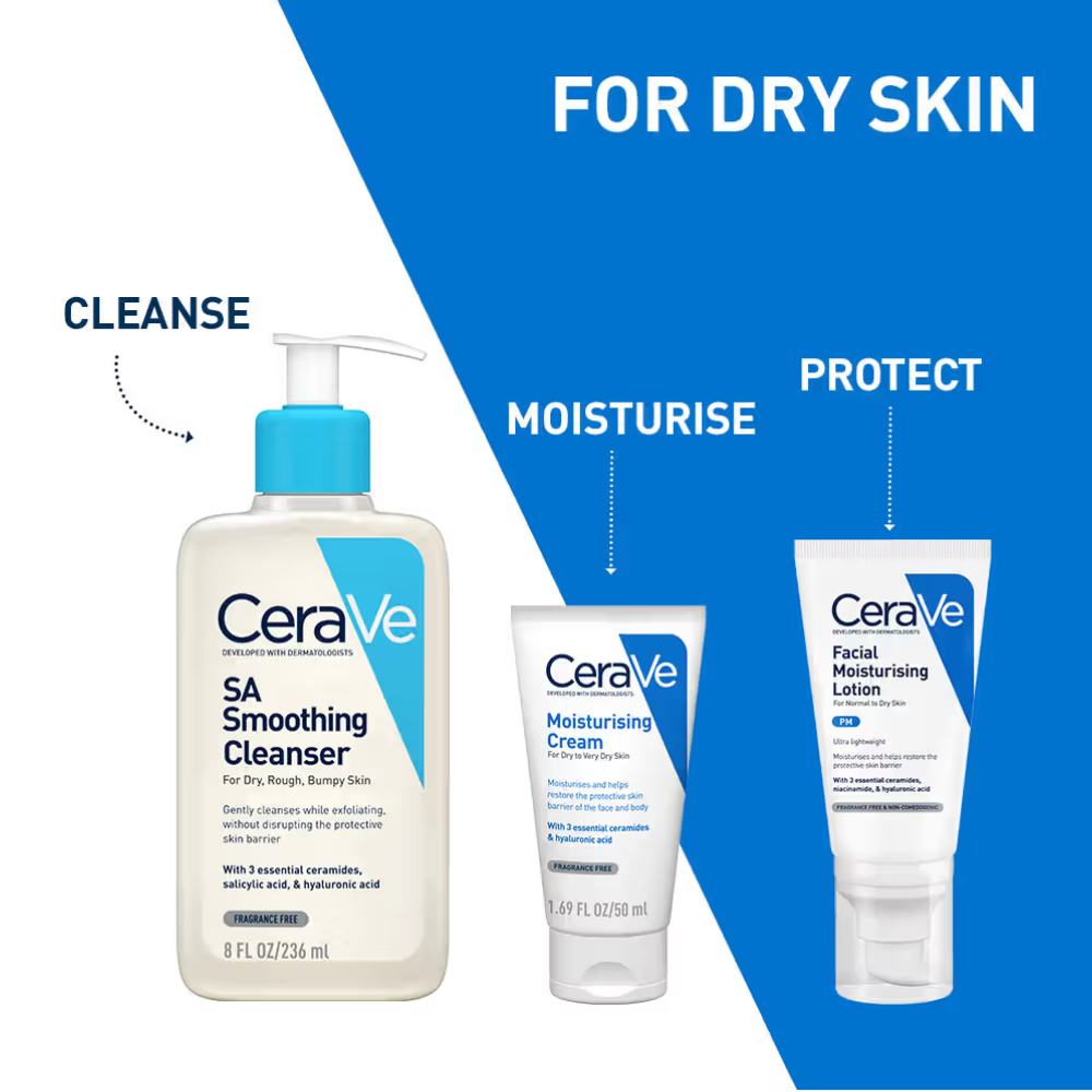 CeraVe Salicylic Acid Face Wash & Barrier Repair Moisturizing Cream for Dry Skin - Pack of 2